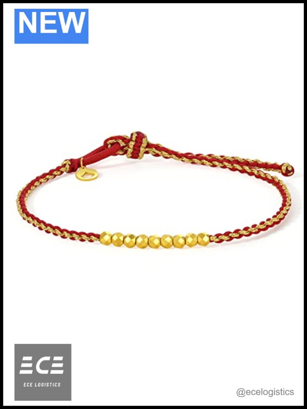 24K Solid Gold Bead Charm Bracelet Adjustable Braided Chain Diamond-Cut Link